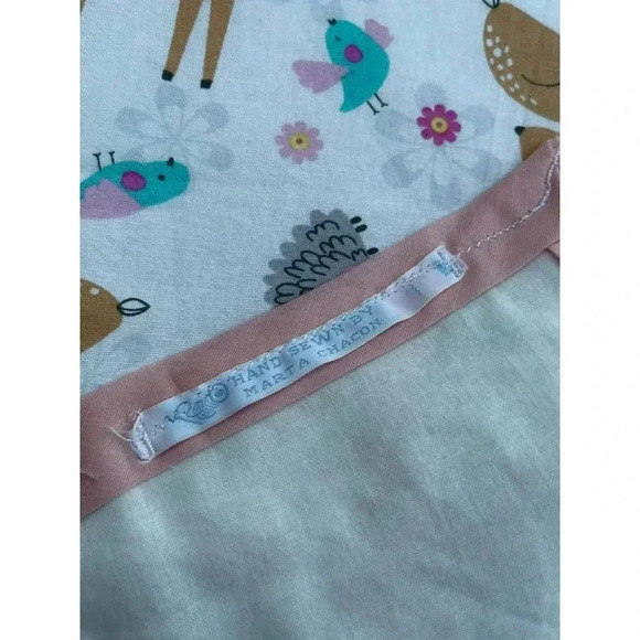 Hand Sewn By Marta Chacon Handmade Deer Print Baby Blanket Pink White 35"x44" - Picture 10 of 10